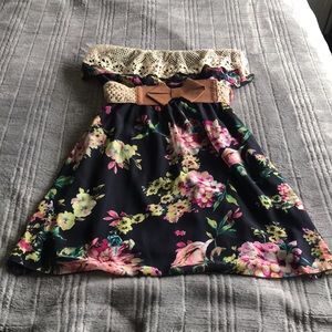 Strapless flower print dress